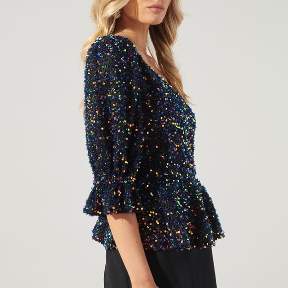Sugarlips - Jupiter one shoulder peplum sequin top - worn only once! X small - Picture 3 of 16